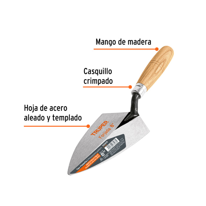 Cuchara para albañil 8' forjada tipo Filadelfia, Truper 102615 CT-8