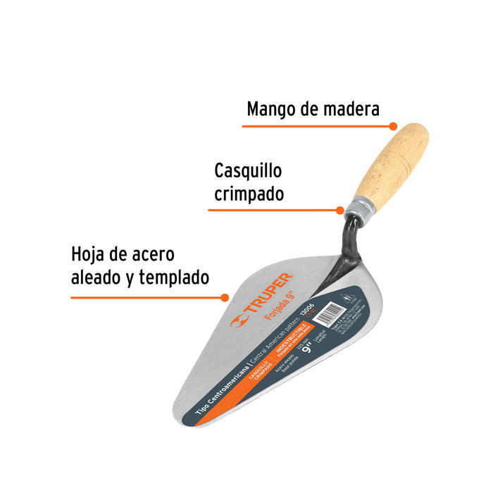 Cuchara para albañil 9' forjada tipo Centroamericana, Truper 13006 CT-9C