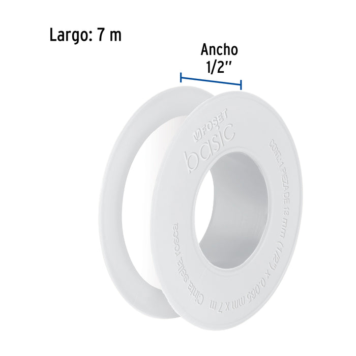 Cinta sella roscas 1/2' x 7 m, uso general, Foset Basic 48463