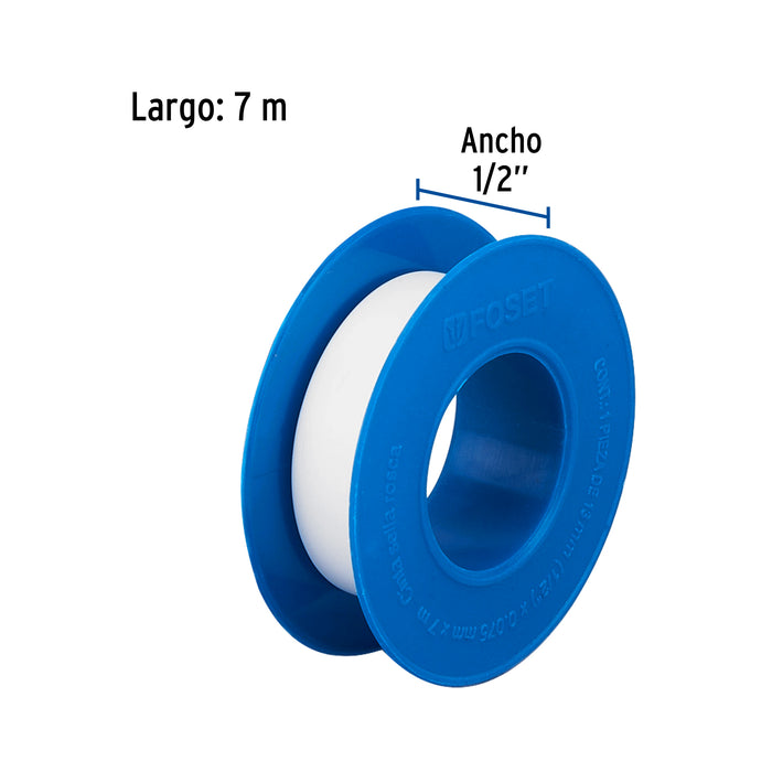 Cinta sella roscas 1/2' x 7 m, uso general, Foset 47476