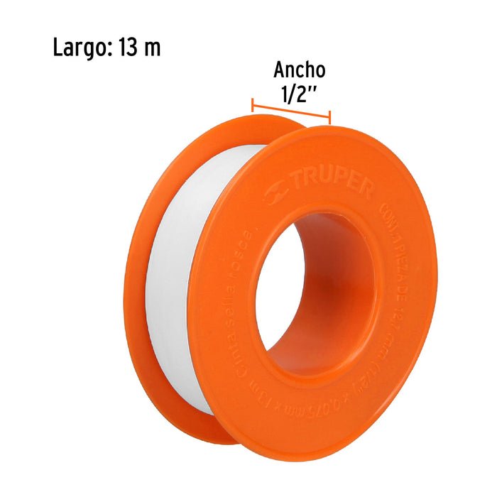 Cinta sella roscas 1/2' X 13 m de largo, uso general, Truper Código: 12512