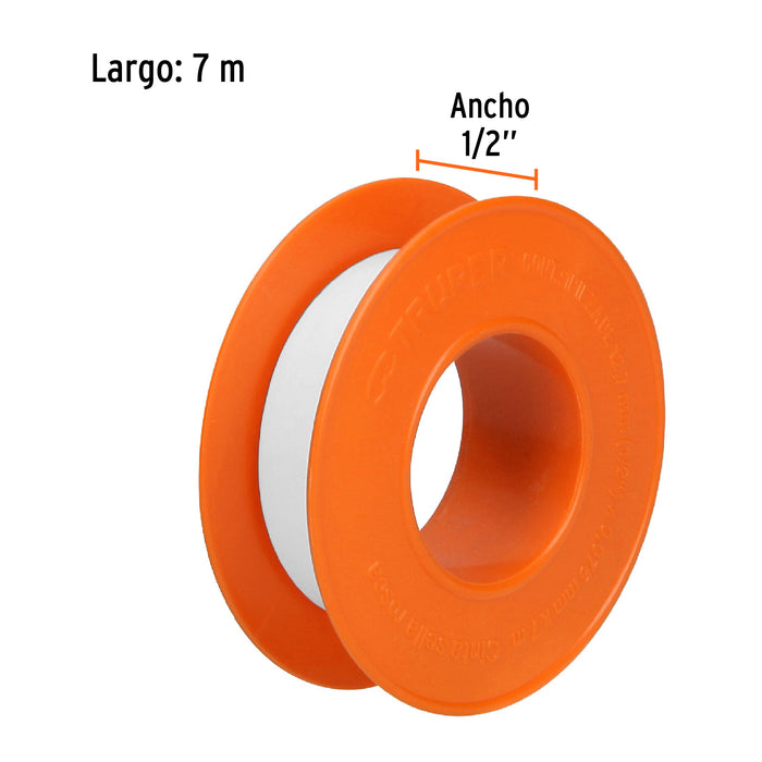 Cinta sella roscas 1/2' X 7 m de largo, uso general, Truper Código: 12520