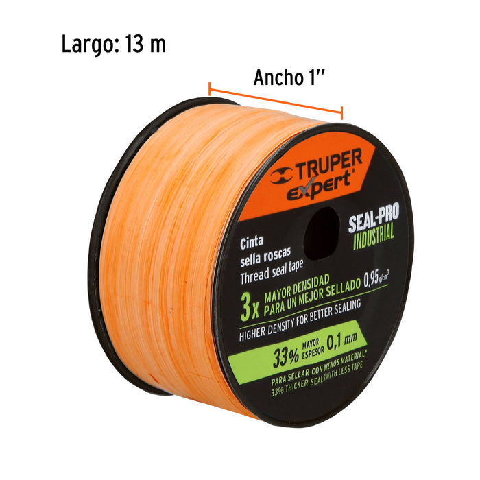 Cinta sella roscas 1' X 13 m de largo, uso general, Truper 12514 CTF-1X13