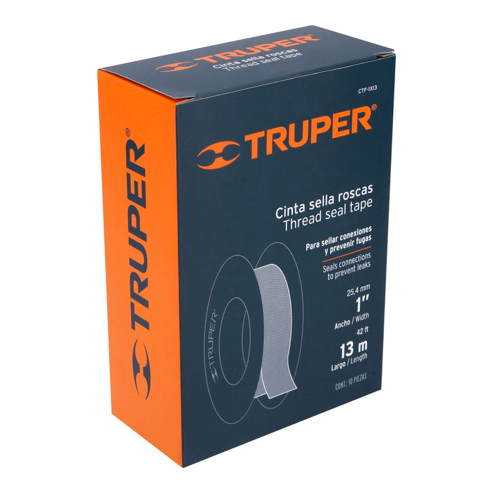 Cinta sella roscas 1' X 13 m de largo, uso general, Truper 12514 CTF-1X13