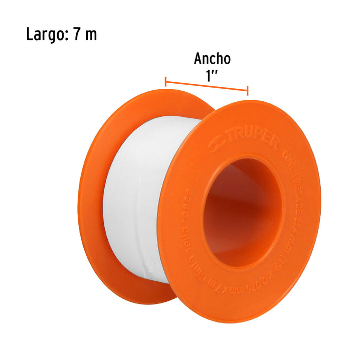 Cinta sella roscas 1' X 7 m de largo, uso general, Truper 12511 CTF-1