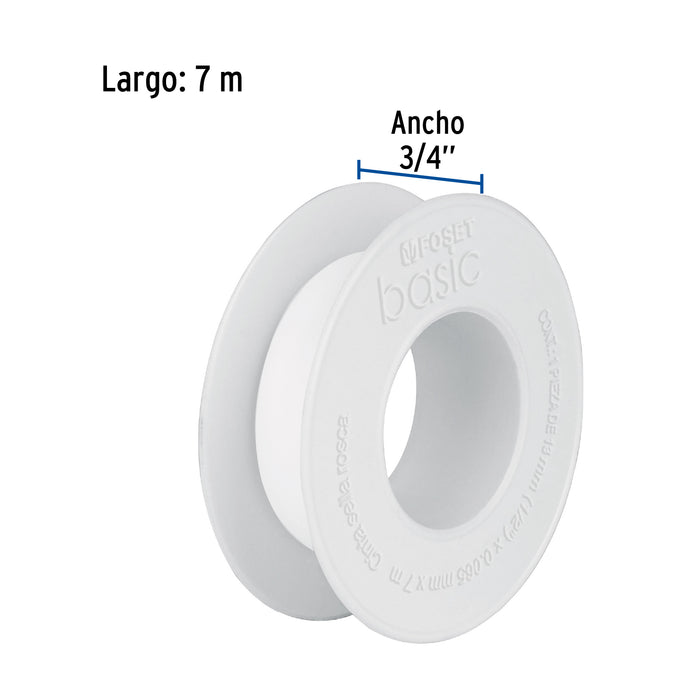 Cinta sella roscas 3/4' x 7 m, uso general, Foset Basic 48464
