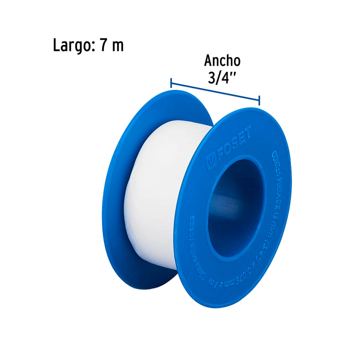 Cinta sella roscas 3/4' x 7 m, uso general, Foset 47477