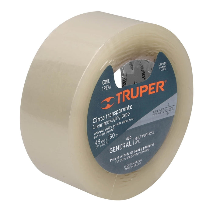 Cinta de empaque 48 mm x 150 m transparente, Truper 12557 CTR-150
