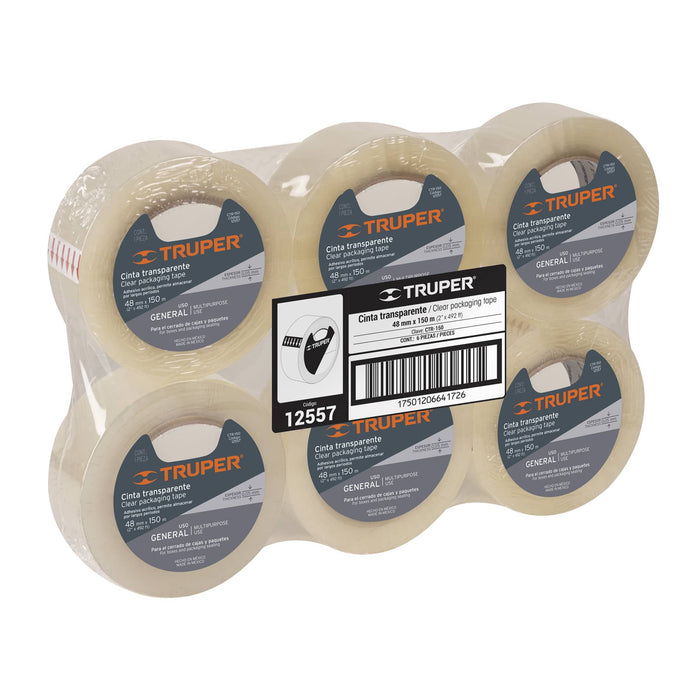 Cinta de empaque 48 mm x 150 m transparente, Truper 12557 CTR-150