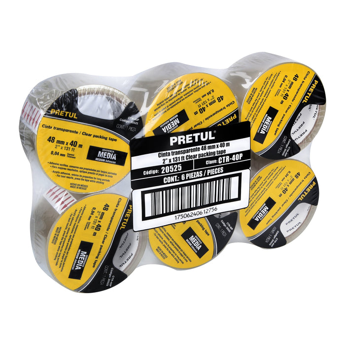 Cinta de empaque 48 mm x 40 m transparente, Pretul 20525 CTR-40P