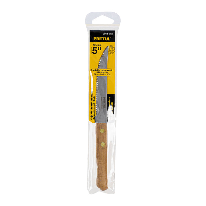 Cuchillo con sierra para asado 5' mango de madera, Pretul 23083 CUCH-M52