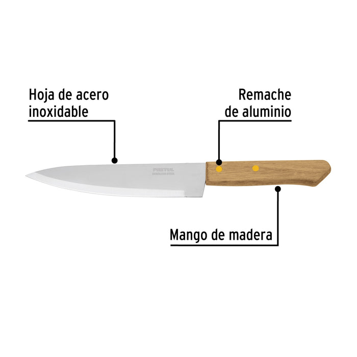 Cuchillo de chef 7' mango de madera, Pretul 23081 CUCH-M71