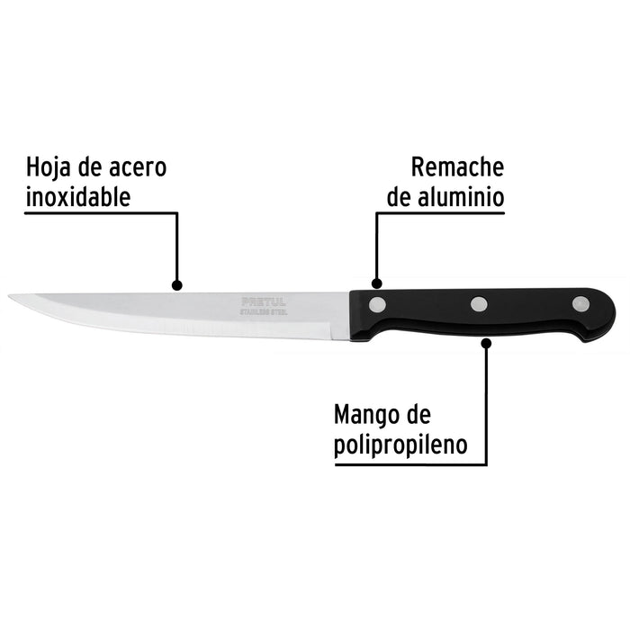 Cuchillo liso para asado 5' mango de plástico, Pretul 23093 CUCH-P53