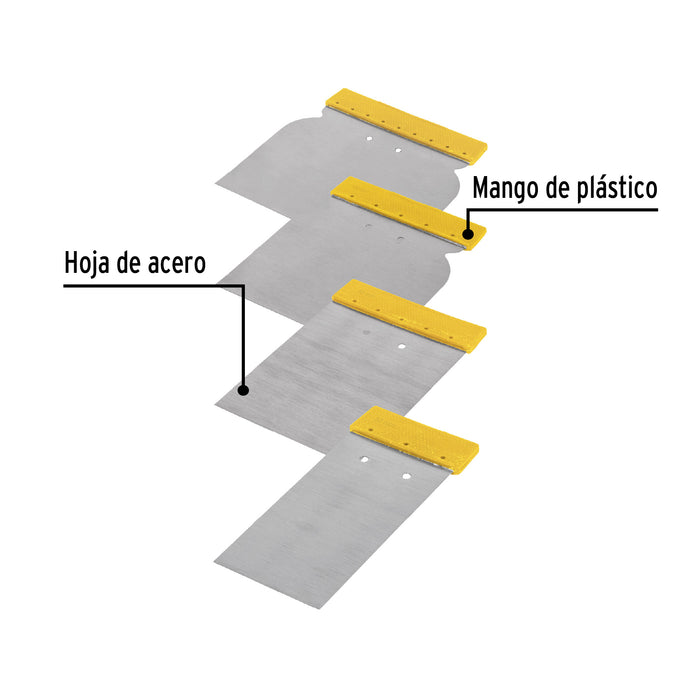 Juego de 4 cuñas con mango de plástico, Pretul Código: 24200