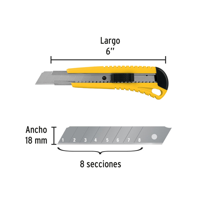 Cutter 18 mm plástico con alma metálica, Pretul 22396 CUT-6P