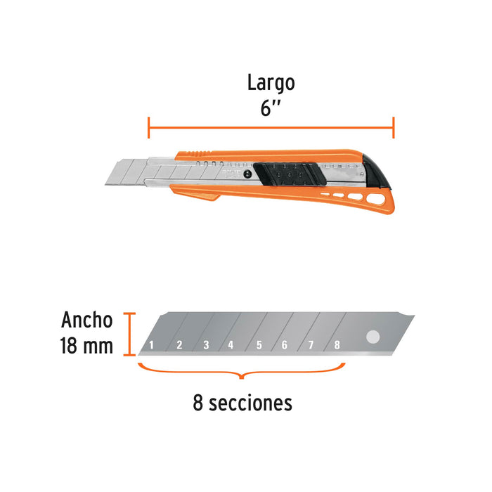 Cutter 18 mm reforzado de plástico con alma metálica, Truper 16974 CUT-6