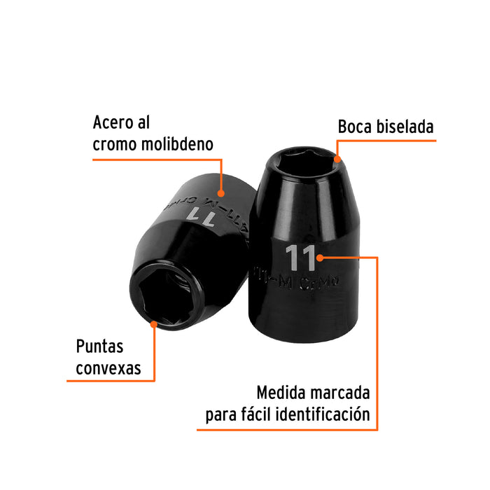 Dado cuadro 1/2' de impacto 6 puntas de 11 mm, Truper 12411 D-7411-M