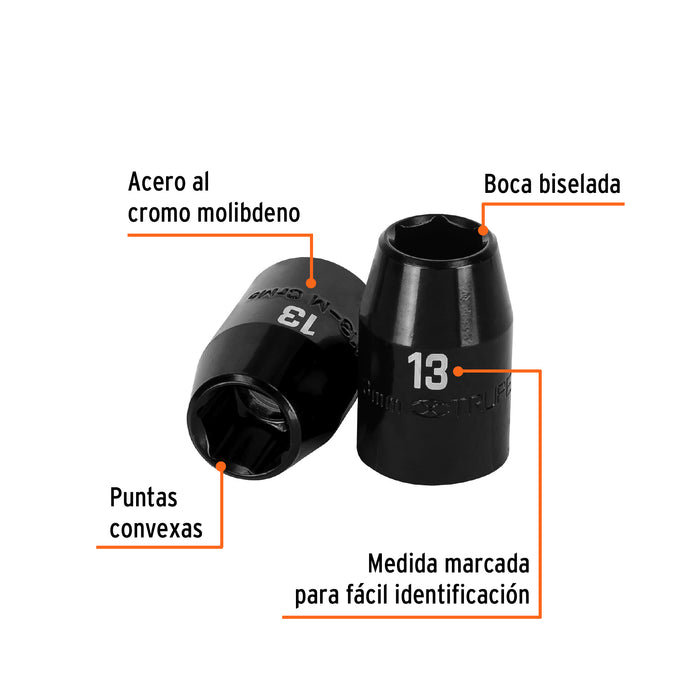 Dado cuadro 1/2' de impacto 6 puntas de 13 mm, Truper 12413 D-7413-M
