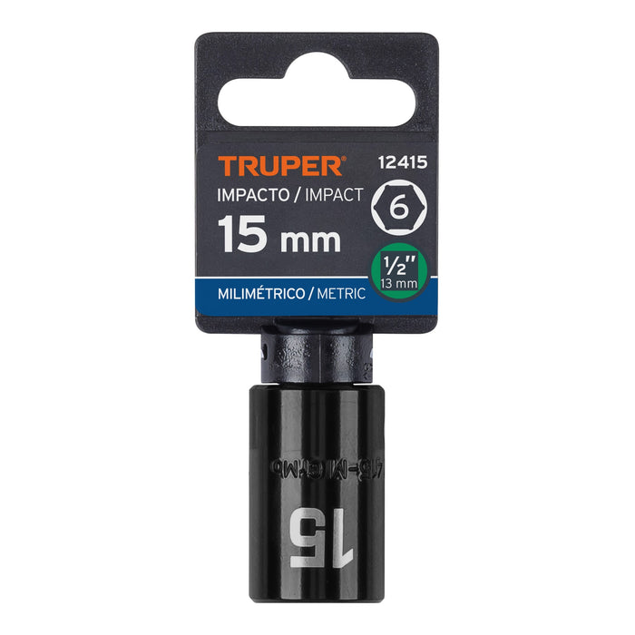 Dado cuadro 1/2' de impacto 6 puntas de 15 mm, Truper 12415 D-7415-M