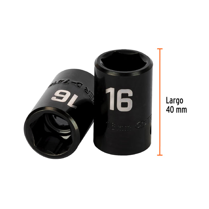 Dado cuadro 1/2' de impacto 6 puntas de 16 mm, Truper 12416 D-7416-M