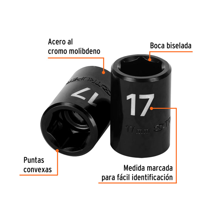 Dado cuadro 1/2' de impacto 6 puntas de 17 mm, Truper 12417 D-7417-M