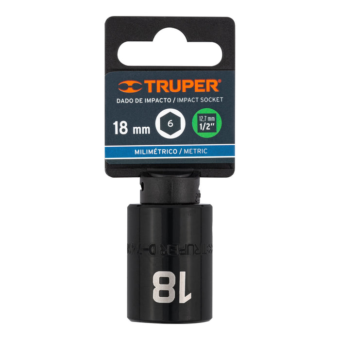 Dado cuadro 1/2' de impacto 6 puntas de 18 mm, Truper 12418 D-7418-M