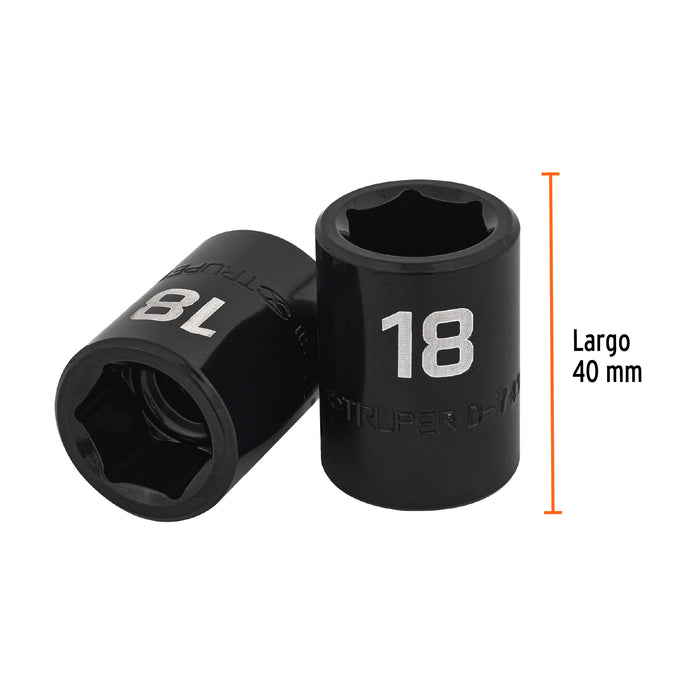 Dado cuadro 1/2' de impacto 6 puntas de 18 mm, Truper 12418 D-7418-M