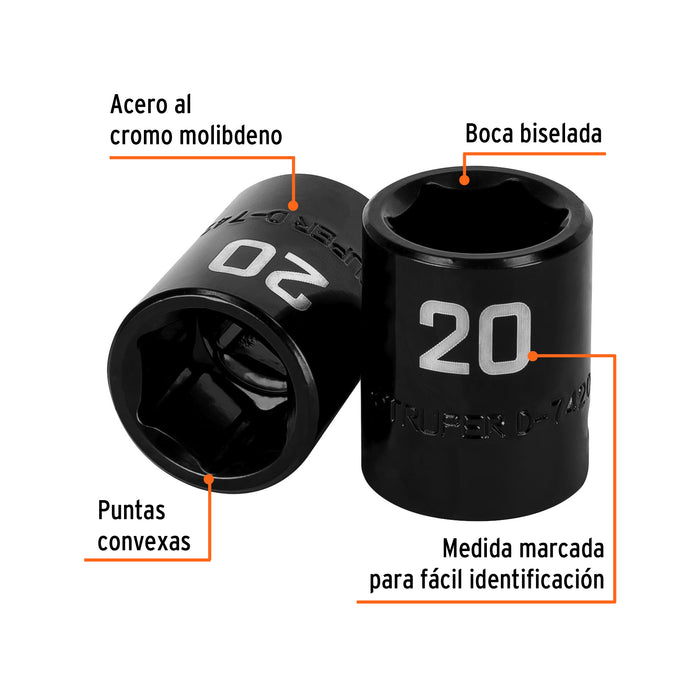 Dado cuadro 1/2' de impacto 6 puntas de 20 mm, Truper 12420 D-7420-M