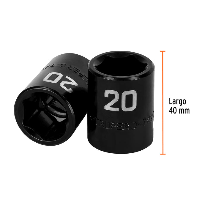 Dado cuadro 1/2' de impacto 6 puntas de 20 mm, Truper 12420 D-7420-M