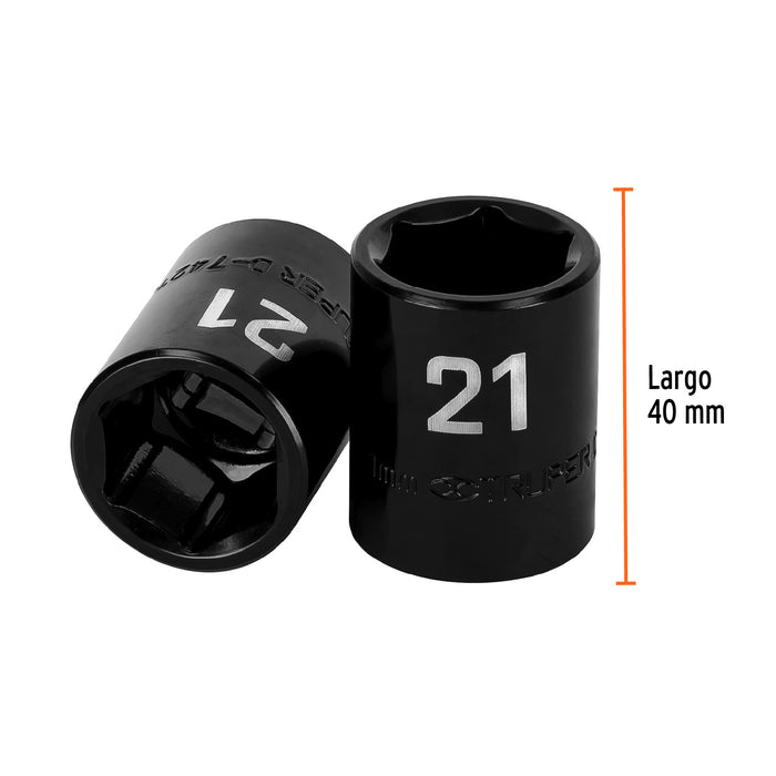 Dado cuadro 1/2' de impacto 6 puntas de 21 mm, Truper 12421 D-7421-M