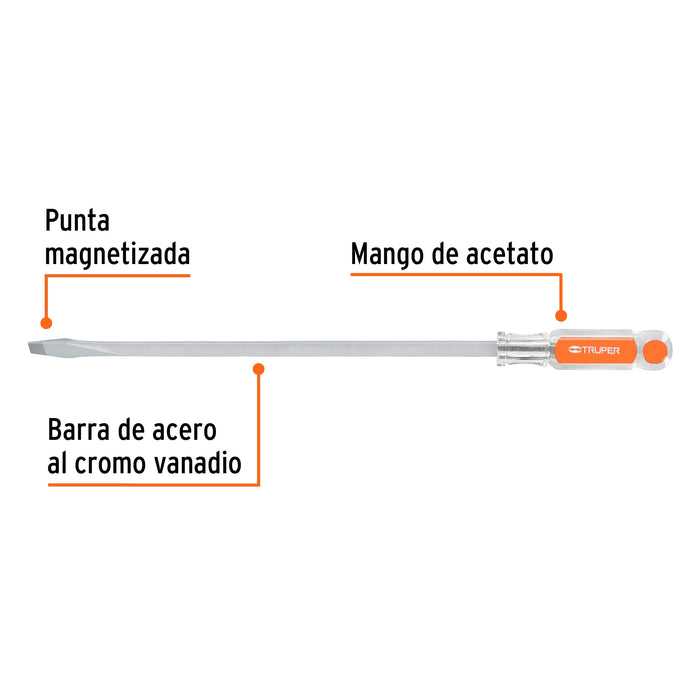 Desarmador plano 3/8 x 12' barra cuadrada mango acetato Código: 14116