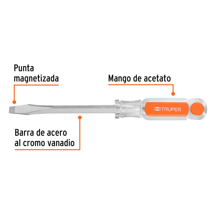 Desarmador plano 5/16 x 5' barra cuadrada mango acetato Código: 14101