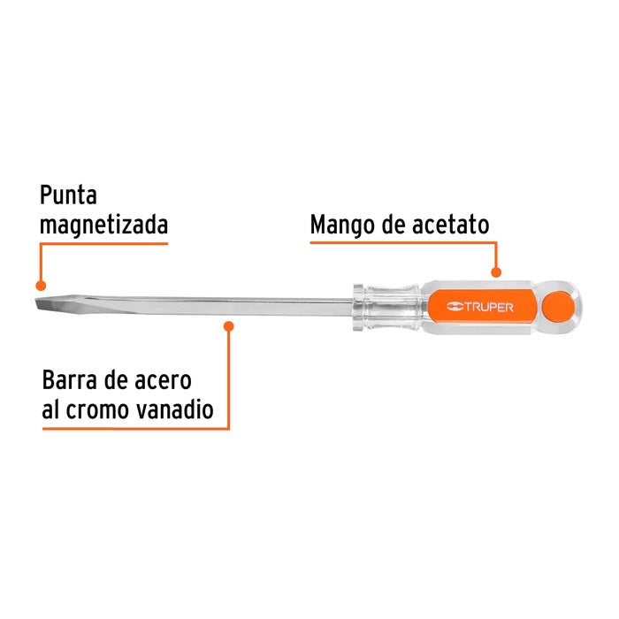 Desarmador plano barra 5/16 x 6' cuadrada mango acetato Código: 14104