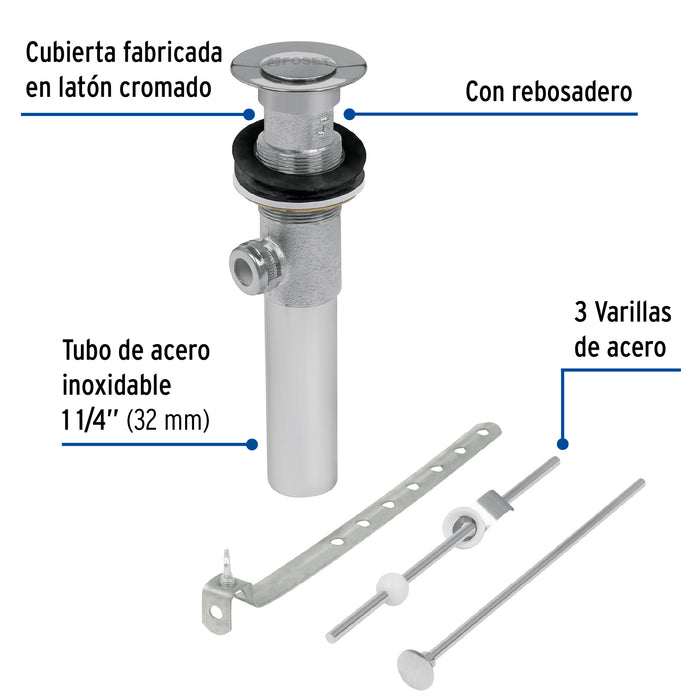 Contra p/lavabo c/rebosadero y sist automático, cromo, 1-1/4 49441