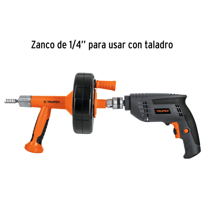 Destapacaños de 7.6 m para taladro, con mango, Truper 12280 DECA-25X