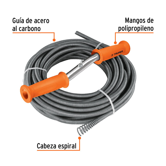 Destapacaños de 15 m tipo barreno con manivela, Truper 15150 DECAB-150