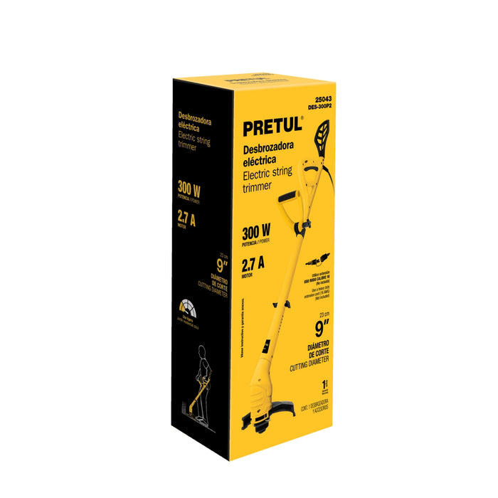 Desbrozadora eléctrica 300 W mango 'D', 9' corte, Pretul 25043 DES-300P2