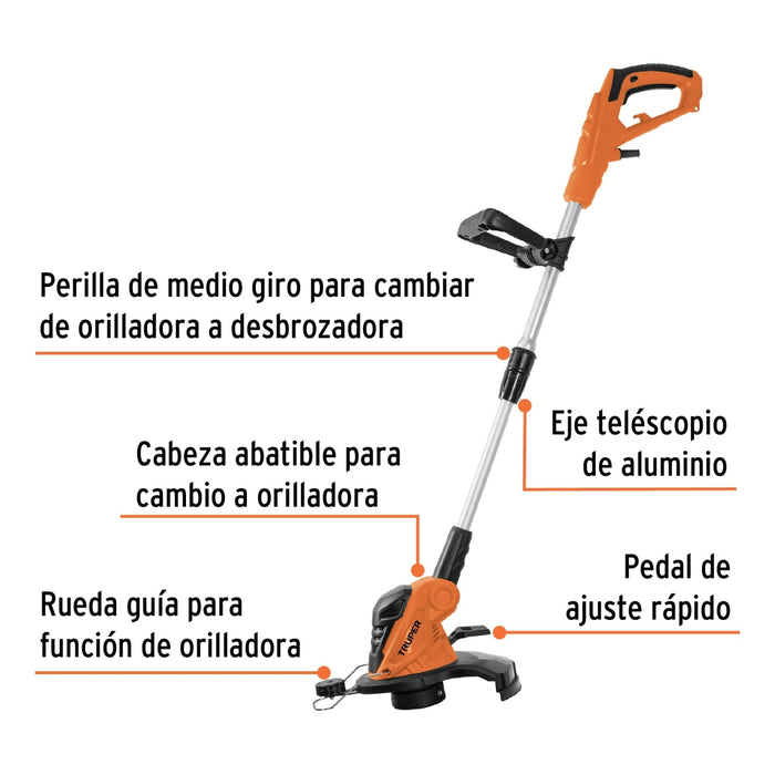 Desbrozadora eléctrica 550 W mango 'D', 13' corte, Truper 101263 DES-550