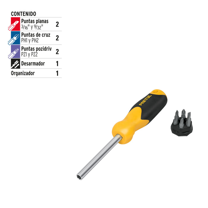Desarmador con 6 puntas, Pretul 21372 DES-6P