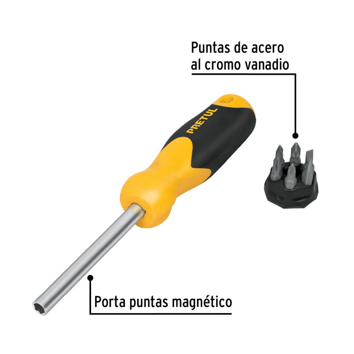 Desarmador con 6 puntas, Pretul 21372 DES-6P