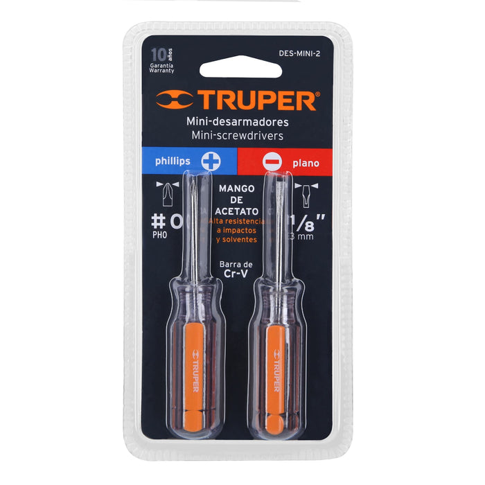Dúo de mini desarmadores mango de acetato, Truper 14199 DES-MINI-2