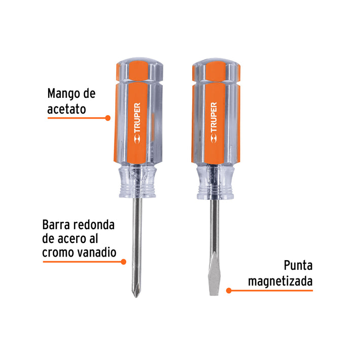 Dúo de mini desarmadores mango de acetato, Truper 14199 DES-MINI-2