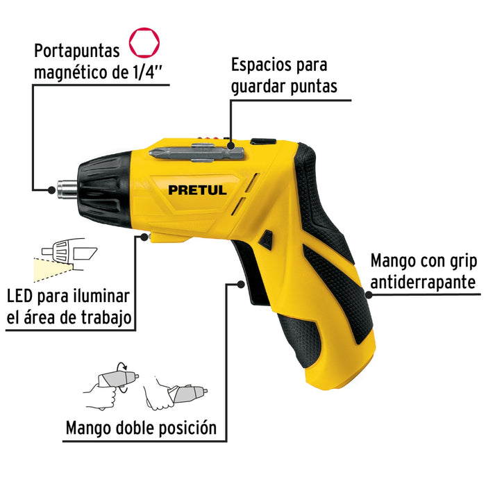 Destornillador inalámbrico de dos posiciones 3.6 V, Pretul 26402 DESI-36P2