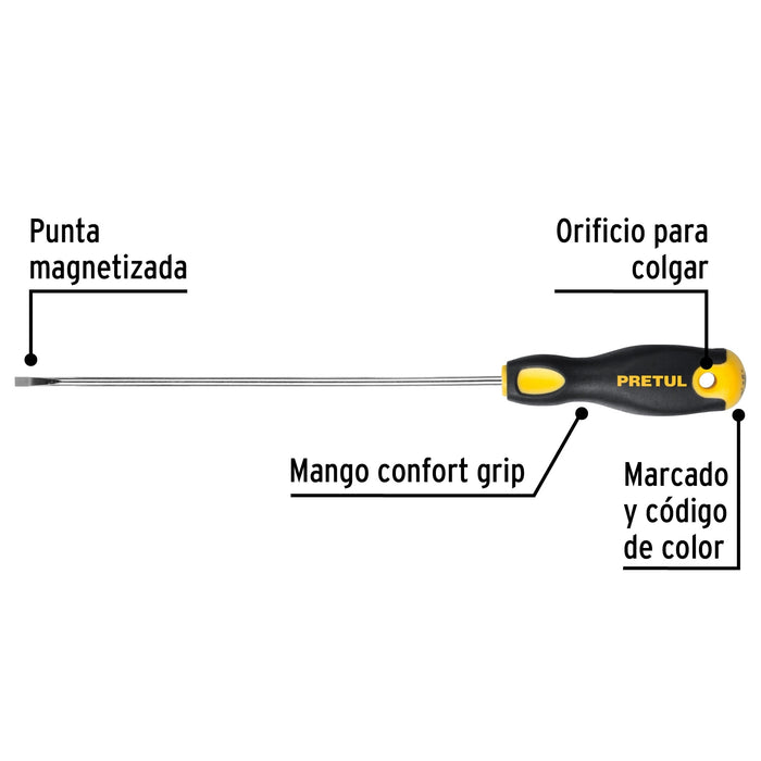 Desarmador cabinet 1/8 x 6' mango Comfort Grip, Pretul 21487