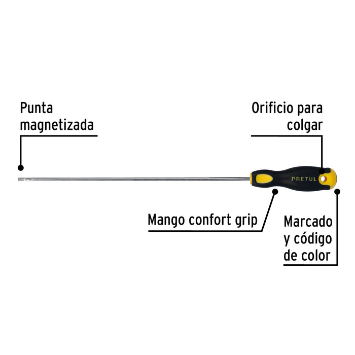 Desarmador cabinet 1/8 x 8' mango Comfort Grip, Pretul 21488