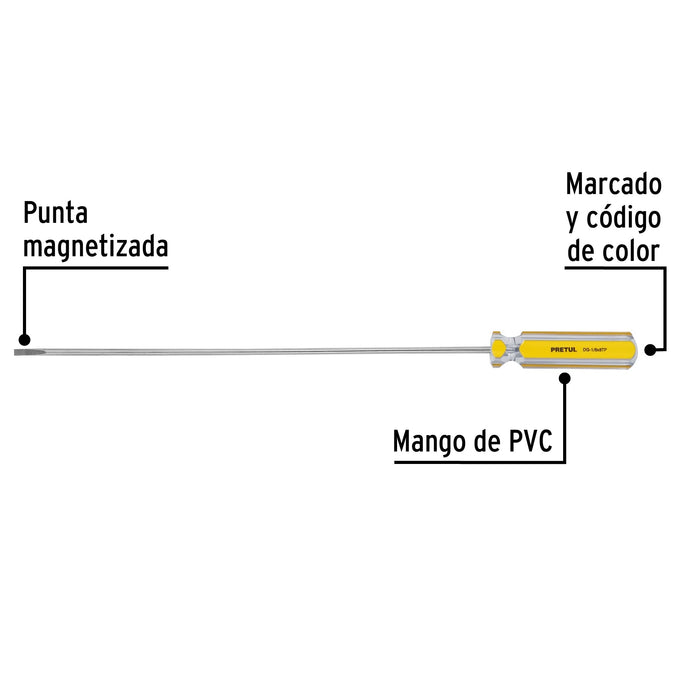 Desarmador cabinet 1/8 x 8' mango de PVC, Pretul 21466