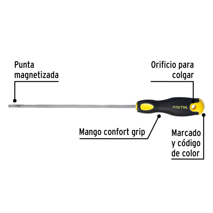 Desarmador cabinet 3/16 x 8' mango Comfort Grip, Pretul 21491