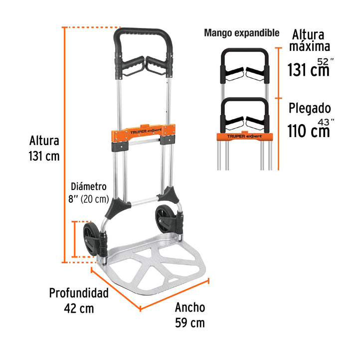 Diablo de carga de 200 kg, ruedas sólidas, balero sencillo 44476 DIA-200
