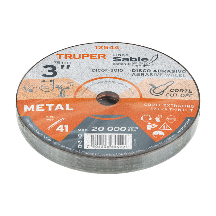 Disco Tipo 41 de 3' x 1 mm corte fino de metal, Sable 12544 DICOF-3010