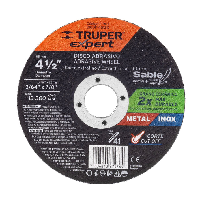Disco Tipo 41 de 4-1/2' x 1.2 mm corte fino de metal, Expert 11901 DICOF-4512X